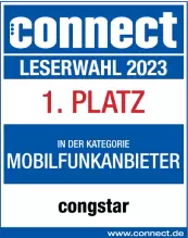 connect Leserwahl 2023 - 1. Platz in der Kategorie Mobilfunkanbieter für congstar